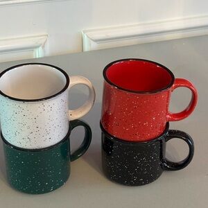 Set of 4 Speckled Mugs- Red, Green, Black, and White